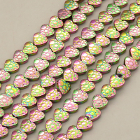 Non-magnetic Synthetic Hematite Beads Strands,Inscription Stone, Peach Heart,Plating,Flower Green,6x2.5mm,Hole:1mm,about 64 pcs/strand,about 17 g/strand,5 strands/package,XBGB07980vbmb-L020