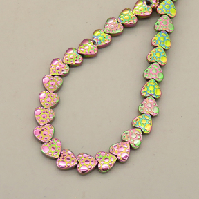 Non-magnetic Synthetic Hematite Beads Strands,Inscription Stone, Peach Heart,Plating,Flower Green,6x2.5mm,Hole:1mm,about 64 pcs/strand,about 17 g/strand,5 strands/package,XBGB07980vbmb-L020