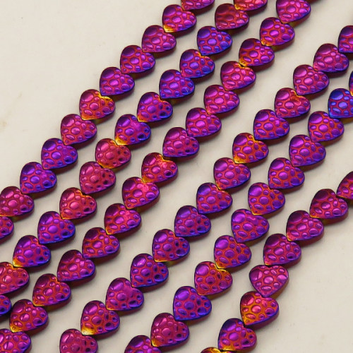 Non-magnetic Synthetic Hematite Beads Strands,Inscription Stone, Peach Heart,Plating,Purple,6x2.5mm,Hole:1mm,about 64 pcs/strand,about 17 g/strand,5 strands/package,XBGB07982vbmb-L020