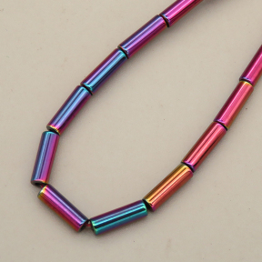 Non-magnetic Synthetic Hematite Beads Strands,Long Tube,Plating,Purple Blue,3x9mm,Hole:1mm,about 45 pcs/strand,about 11 g/strand,5 strands/package,XBGB08002ablb-L020