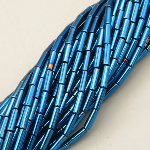 Non-magnetic Synthetic Hematite Beads Strands,Long Tube,Plating,Dark Blue,3x9mm,Hole:1mm,about 45 pcs/strand,about 11 g/strand,5 strands/package,XBGB08004ablb-L020