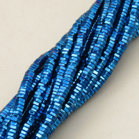 Non-magnetic Synthetic Hematite Beads Strands,Hexagonal Diamond,Plating,Dark Blue,1x3mm,Hole:1mm,about 250 pcs/strand,about 8 g/strand,5 strands/package,XBGB08014vbmb-L020
