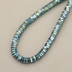 Non-magnetic Synthetic Hematite Beads Strands,Hexagonal Diamond,Plating,Grass Green,1x3mm,Hole:1mm,about 250 pcs/strand,about 8 g/strand,5 strands/package,XBGB08016vbmb-L020
