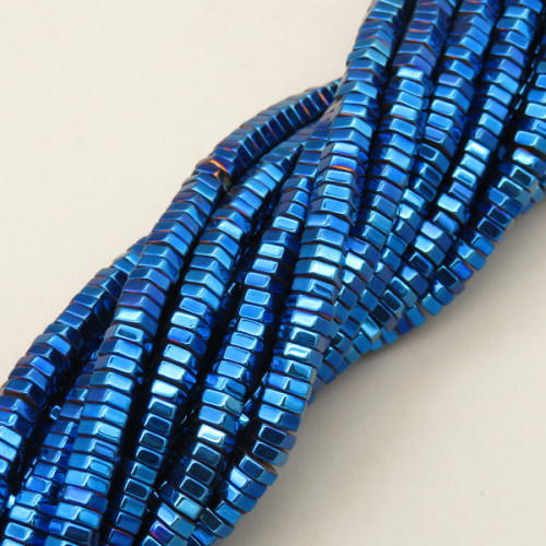 Non-magnetic Synthetic Hematite Beads Strands,Hexagonal Diamond,Plating,Dark Blue,2x6mm,Hole:1mm,about 190 pcs/strand,about 45 g/strand,5 strands/package,XBGB08020vbmb-L020
