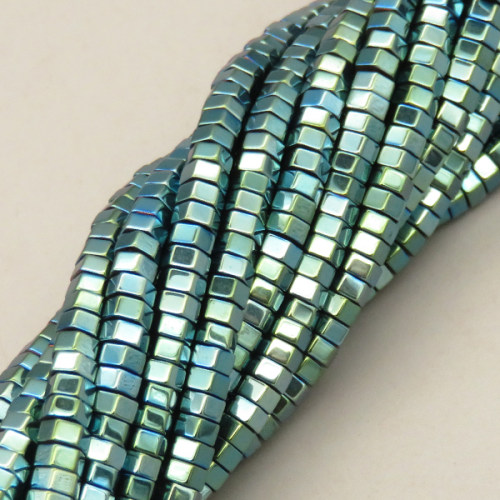 Non-magnetic Synthetic Hematite Beads Strands,Hexagonal Diamond,Plating,Dark Green,2x4mm,Hole:1mm,about 190 pcs/strand,about 25 g/strand,5 strands/package,XBGB08030vbmb-L020