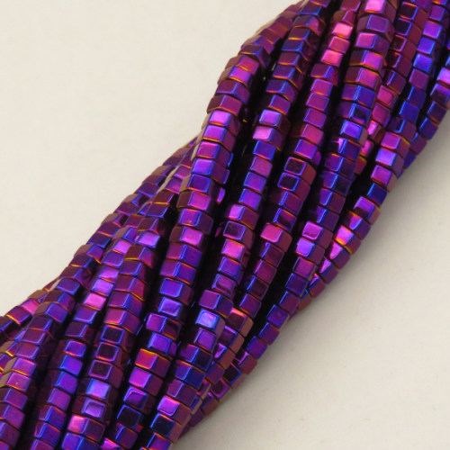 Non-magnetic Synthetic Hematite Beads Strands,Hexagonal Diamond,Plating,Purple,2x4mm,Hole:1mm,about 190 pcs/strand,about 25 g/strand,5 strands/package,XBGB08032vbmb-L020