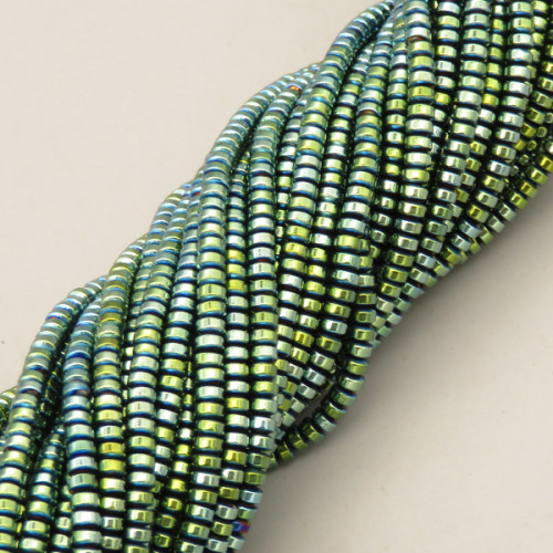Non-magnetic Synthetic Hematite Beads Strands,UFO,Plating,Grass Green,2x3mm,Hole:1.2mm,about 190 pcs/strand,about 20 g/strand,5 strands/package,XBGB08036ablb-L020