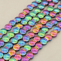 Non-magnetic Synthetic Hematite Beads Strands,Shell,Plating,Iridescent,9x9x4mm,Hole:1mm,about 48 pcs/strand,about 45 g/strand,5 strands/package,XBGB08044bhva-L020