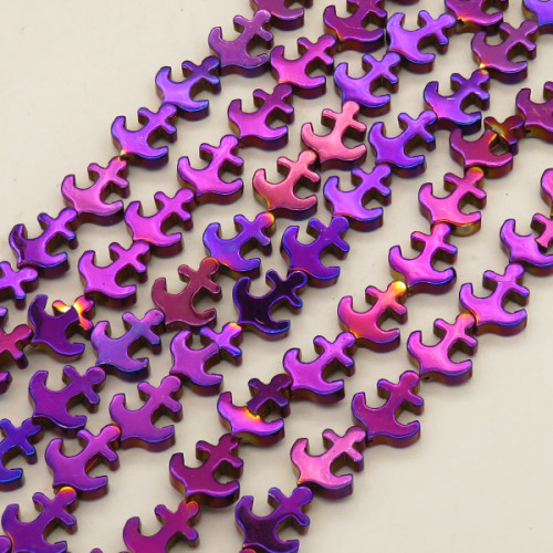 Non-magnetic Synthetic Hematite Beads Strands,Anchor,Plating,Purple,11x13x13mm,Hole:1mm,about 32 pcs/strand,about 25 g/strand,5 strands/package,XBGB08054bhva-L020