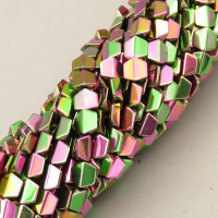 Non-magnetic Synthetic Hematite Beads Strands,Convex Hexagonal Rhombus,Plating,Flower Green,6x6x3mm,Hole:1mm,about 67 pcs/strand,about 15 g/strand,5 strands/package,XBGB08076bbov-L020