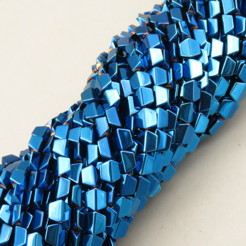 Non-magnetic Synthetic Hematite Beads Strands,Convex Hexagonal Rhombus,Plating,Dark Blue,6x6x3mm,Hole:1mm,about 67 pcs/strand,about 15 g/strand,5 strands/package,XBGB08078bbov-L020