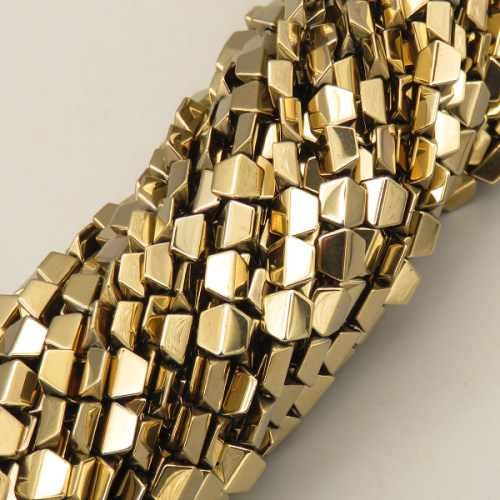 Non-magnetic Synthetic Hematite Beads Strands,Convex Hexagonal Rhombus,Plating,Champagne,6x6x3mm,Hole:1mm,about 67 pcs/strand,about 15 g/strand,5 strands/package,XBGB08080bbov-L020