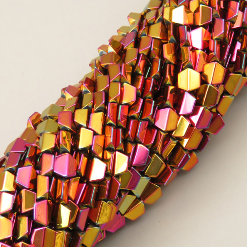 Non-magnetic Synthetic Hematite Beads Strands,Convex Hexagonal Rhombus,Plating,Purple Red Yellow,6x6x3mm,Hole:1mm,about 67 pcs/strand,about 15 g/strand,5 strands/package,XBGB08082bbov-L020