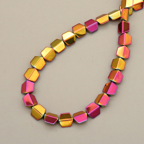 Non-magnetic Synthetic Hematite Beads Strands,Convex Hexagonal Rhombus,Plating,Purple Red Yellow,6x6x3mm,Hole:1mm,about 67 pcs/strand,about 15 g/strand,5 strands/package,XBGB08082bbov-L020