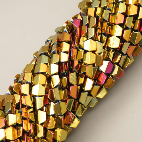 Non-magnetic Synthetic Hematite Beads Strands,Convex Hexagonal Rhombus,Plating,Yellow Purple,6x6x3mm,Hole:1mm,about 67 pcs/strand,about 15 g/strand,5 strands/package,XBGB08086bbov-L020