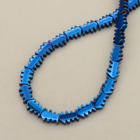 Non-magnetic Synthetic Hematite Beads Strands,Fish Bone,Plating,Royal Blue,5x8x3mm,Hole:1.2mm,about 54 pcs/strand,about 17 g/strand,5 strands/package,14.96"(38mm),XBGB08094ahjb-L020