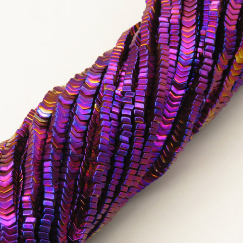 Non-magnetic Synthetic Hematite Beads Strands,Small V,Plating,Purple,3x1x2mm,Hole:0.8mm,about 380 pcs/strand,about 10 g/strand,5 strands/package,14.96"(38mm),XBGB08106bhva-L020
