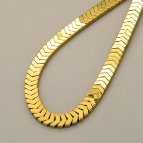 Non-magnetic Synthetic Hematite Beads Strands,Small V,Plating,Golden,6x2x2mm,Hole:0.8mm,about 170 pcs/strand,about 24 g/strand,5 strands/package,14.96"(38mm),XBGB08114bbov-L020