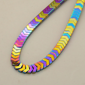 Non-magnetic Synthetic Hematite Beads Strands,Small V,Plating,Iridescent,6x2x2mm,Hole:0.8mm,about 170 pcs/strand,about 24 g/strand,5 strands/package,14.96"(38mm),XBGB08118bbov-L020