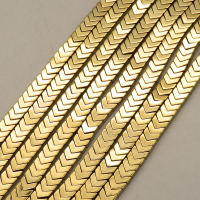 Non-magnetic Synthetic Hematite Beads Strands,Deep V,Plating,Golden Champagne,8x3x3mm,Hole:0.8mm,about 112 pcs/strand,about 32 g/strand,5 strands/package,14.96"(38mm),XBGB08138vbmb-L020