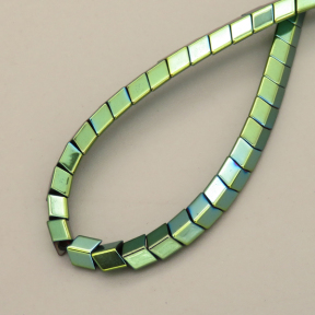 Non-magnetic Synthetic Hematite Beads Strands,Medium Convex Small V,Plating,Dark Green,5x4x4mm,Hole:1.2mm,about 98 pcs/strand,about 22 g/strand,5 strands/package,14.96"(38mm),XBGB08162vbmb-L020