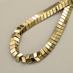 Non-magnetic Synthetic Hematite Beads Strands,Medium Convex Small V,Plating,Golden Champagne,8x3x4mm,Hole:1.2mm,about 126 pcs/strand,about 32 g/strand,5 strands/package,14.96"(38mm),XBGB08166vbmb-L020