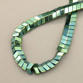 Non-magnetic Synthetic Hematite Beads Strands,Medium Convex Small V,Plating,Dark Green,8x3x4mm,Hole:1.2mm,about 126 pcs/strand,about 32 g/strand,5 strands/package,14.96"(38mm),XBGB08178vbmb-L020