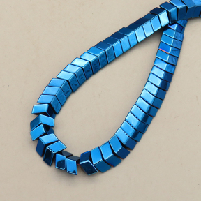 Non-magnetic Synthetic Hematite Beads Strands,Medium Convex Small V,Plating,Blue,8x3x4mm,Hole:1.2mm,about 126 pcs/strand,about 32 g/strand,5 strands/package,14.96"(38mm),XBGB08180vbmb-L020
