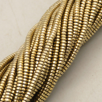 Non-magnetic Synthetic Hematite Beads Strands,UFO,Plating,Golden Champagne,2x1mm,Hole:0.8mm,about 280 pcs/strand,about 4.5 g/strand,5 strands/package,14.96"(38mm),XBGB08192vbmb-L020