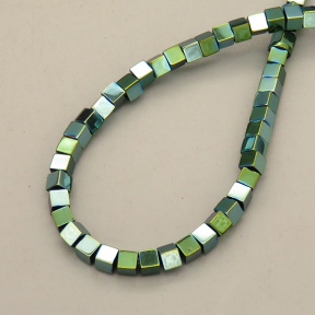 Non-magnetic Synthetic Hematite Beads Strands,Square,Plating,Dark Green,3mm,Hole:1mm,about 120 pcs/strand,about 15 g/strand,5 strands/package,14.96"(38mm),XBGB08206vbmb-L020