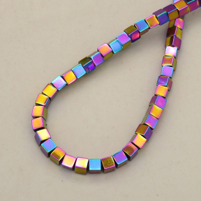Non-magnetic Synthetic Hematite Beads Strands,Square,Plating,Iridescent,3mm,Hole:1mm,about 120 pcs/strand,about 15 g/strand,5 strands/package,14.96"(38mm),XBGB08208vbmb-L020