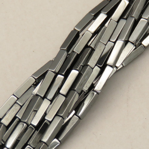 Non-magnetic Synthetic Hematite Beads Strands,Long Square,Plating,Dark Grey,2x8mm,Hole:0.8mm,about 45 pcs/strand,about 6.5 g/strand,5 strands/package,14.96"(38mm),XBGB08220ablb-L020