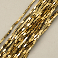 Non-magnetic Synthetic Hematite Beads Strands,Long Square,Plating,Golden Champagne,1.5x3mm,Hole:0.8mm,about 120 pcs/strand,about 3 g/strand,5 strands/package,14.96"(38mm),XBGB08242ablb-L020