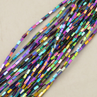 Non-magnetic Synthetic Hematite Beads Strands,Long Square,Plating,Iridescent,1.5x3mm,Hole:0.8mm,about 120 pcs/strand,about 3 g/strand,5 strands/package,14.96"(38mm),XBGB08250ablb-L020