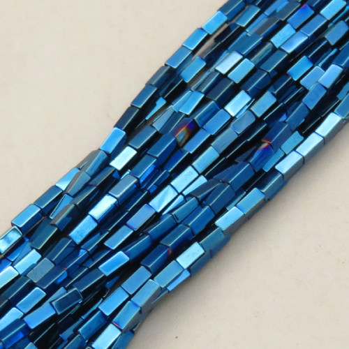Non-magnetic Synthetic Hematite Beads Strands,Long Square,Plating,Royal Blue,1.5x3mm,Hole:0.8mm,about 120 pcs/strand,about 3 g/strand,5 strands/package,14.96"(38mm),XBGB08252ablb-L020