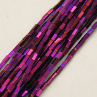 Non-magnetic Synthetic Hematite Beads Strands,Long Square,Plating,Purple,1.5x3mm,Hole:0.8mm,about 120 pcs/strand,about 3 g/strand,5 strands/package,14.96"(38mm),XBGB08254ablb-L020