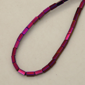 Non-magnetic Synthetic Hematite Beads Strands,Long Square,Plating,Purple,1.5x3mm,Hole:0.8mm,about 120 pcs/strand,about 3 g/strand,5 strands/package,14.96"(38mm),XBGB08254ablb-L020