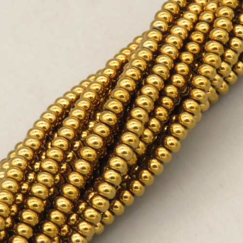 Non-magnetic Synthetic Hematite Beads Strands,Wheels, Flat Beads,Plating,Khaki,3x2mm,Hole:1mm,about 190 pcs/strand,about 13 g/strand,5 strands/package,14.96"(38mm),XBGB08258baka-L020
