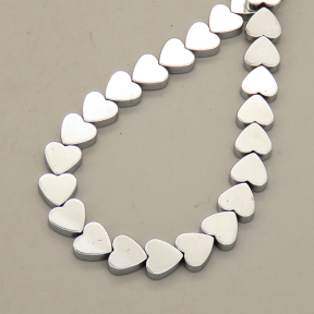Non-magnetic Synthetic Hematite Beads Strands,Flat,Heart,Plating,Silver White,6x2mm,Hole:0.8mm,about 63 pcs/strand,about 20 g/strand,5 strands/package,14.96"(38mm),XBGB08286ablb-L020