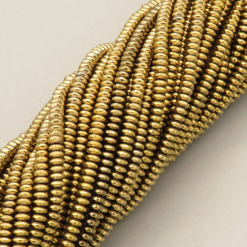 Non-magnetic Synthetic Hematite Beads Strands,Abacus Beads,Plating,Khaki,4x2mm,Hole:1mm,about 190 pcs/strand,about 19 g/strand,5 strands/package,14.96"(38mm),XBGB08290baka-L020