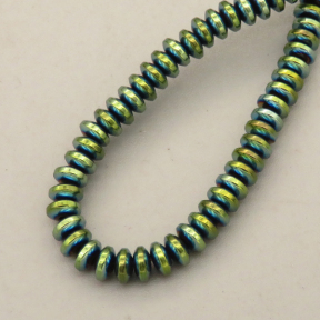 Non-magnetic Synthetic Hematite Beads Strands,Abacus Beads,Plating,Grass Green,4x2mm,Hole:1mm,about 190 pcs/strand,about 19 g/strand,5 strands/package,14.96"(38mm),XBGB08294baka-L020