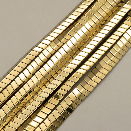 Non-magnetic Synthetic Hematite Beads Strands,Medium Convex Small V,Plating,Golden Champagne,8x3x4mm,Hole:1.2mm,about 126 pcs/strand,about 40 g/strand,5 strands/package,14.93"(38mm),XBGB08384vbmb-L020