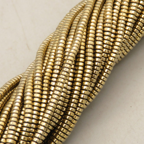 Non-magnetic Synthetic Hematite Beads Strands,UFO,Plating,Golden Champagne,2x1mm,Hole:0.8mm,about 380 pcs/strand,about 4.5 g/strand,5 strands/package,14.93"(38mm),XBGB08410vbmb-L020