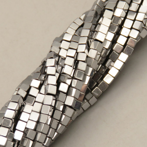 Non-magnetic Synthetic Hematite Beads Strands,Square,Plating,Silver White,3mm,Hole:1mm,about 120 pcs/strand,about 15 g/strand,5 strands/package,14.93"(38mm),XBGB08418vbmb-L020