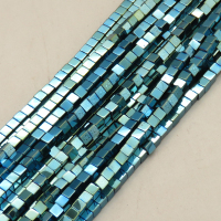 Non-magnetic Synthetic Hematite Beads Strands,Square,Plating,Cyan Blue,3mm,Hole:1mm,about 120 pcs/strand,about 15 g/strand,5 strands/package,14.93"(38mm),XBGB08432vbmb-L020