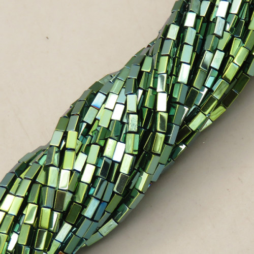 Non-magnetic Synthetic Hematite Beads Strands,Long Square,Plating,Dark Green,2x4mm,Hole:0.8mm,about 95 pcs/strand,about 6 g/strand,5 strands/package,14.93"(38mm),XBGB08440ablb-L020