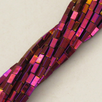 Non-magnetic Synthetic Hematite Beads Strands,Long Square,Plating,Purple,2x4mm,Hole:0.8mm,about 95 pcs/strand,about 6 g/strand,5 strands/package,14.93"(38mm),XBGB08444ablb-L020
