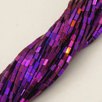 Non-magnetic Synthetic Hematite Beads Strands,Long Square,Plating,Purple,2x4mm,Hole:0.8mm,about 95 pcs/strand,about 6 g/strand,5 strands/package,14.93"(38mm),XBGB08446ablb-L020