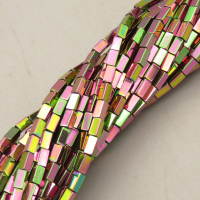 Non-magnetic Synthetic Hematite Beads Strands,Long Square,Plating,Flower Green,2x4mm,Hole:0.8mm,about 95 pcs/strand,about 6 g/strand,5 strands/package,14.93"(38mm),XBGB08448ablb-L020