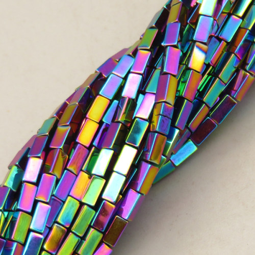 Non-magnetic Synthetic Hematite Beads Strands,Long Square,Plating,Iridescent,2x4mm,Hole:0.8mm,about 95 pcs/strand,about 6 g/strand,5 strands/package,14.93"(38mm),XBGB08452ablb-L020